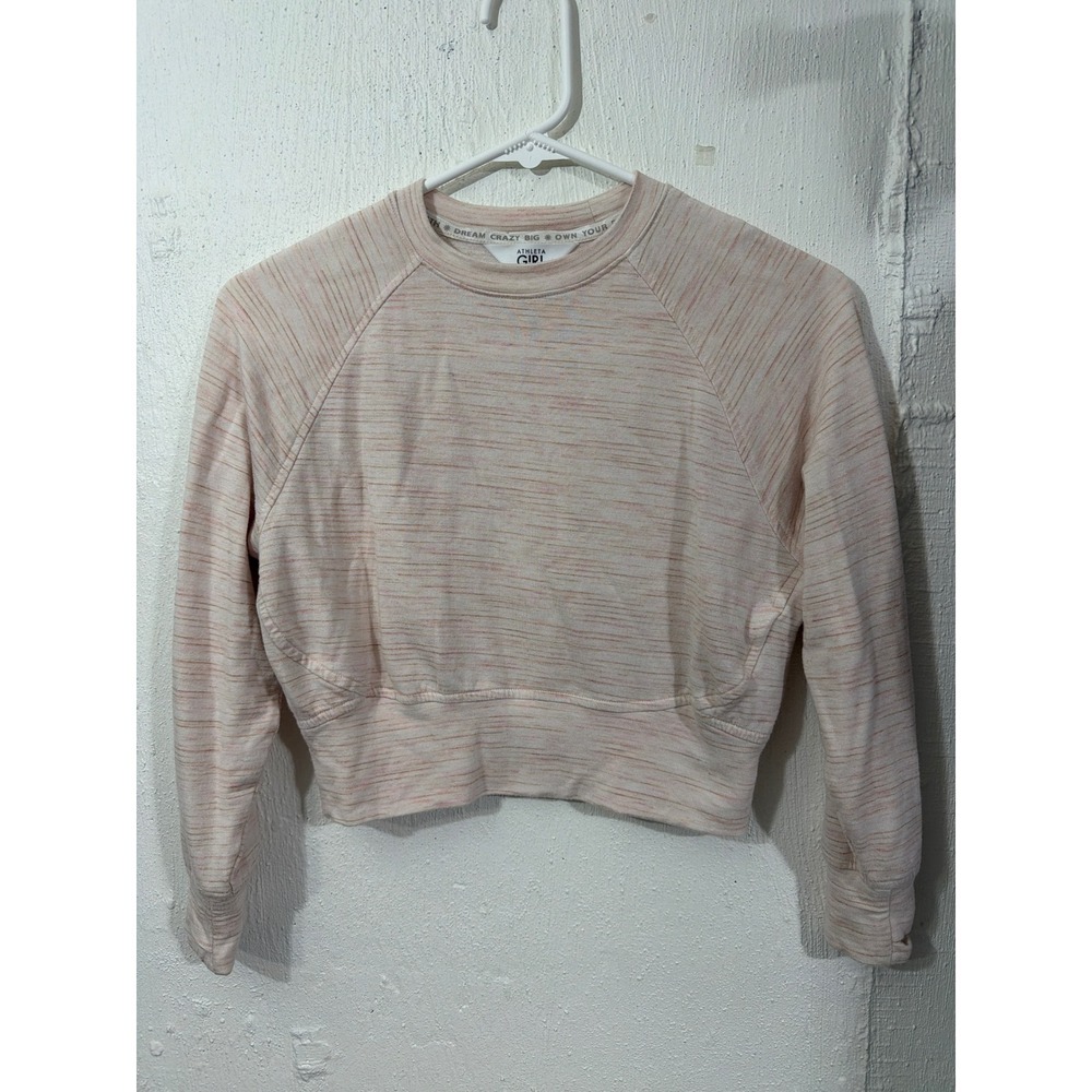 Athleta Girl Pink Space Dye Cropped Sweatshirt Kids Sz 6 Raglan Pullover Thumb
